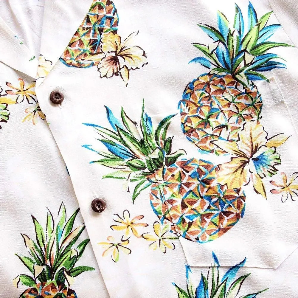 Pineapple cream hawaiian rayon fabric - alohaz