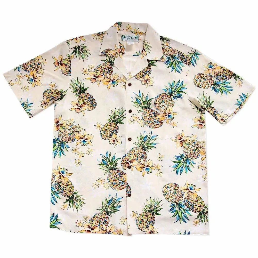 Pineapple cream hawaiian rayon shirt - alohaz