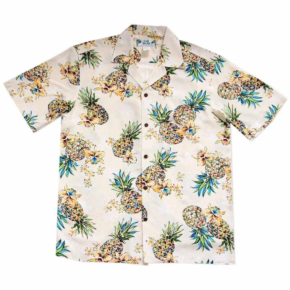 Pineapple cream hawaiian rayon shirt