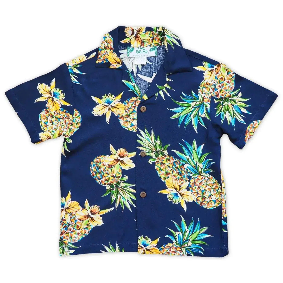 Pineapple navy blue hawaiian boy shirt - alohaz