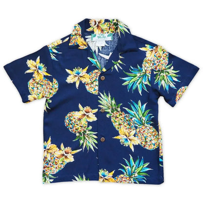 Pineapple navy blue hawaiian boy shirt - alohaz