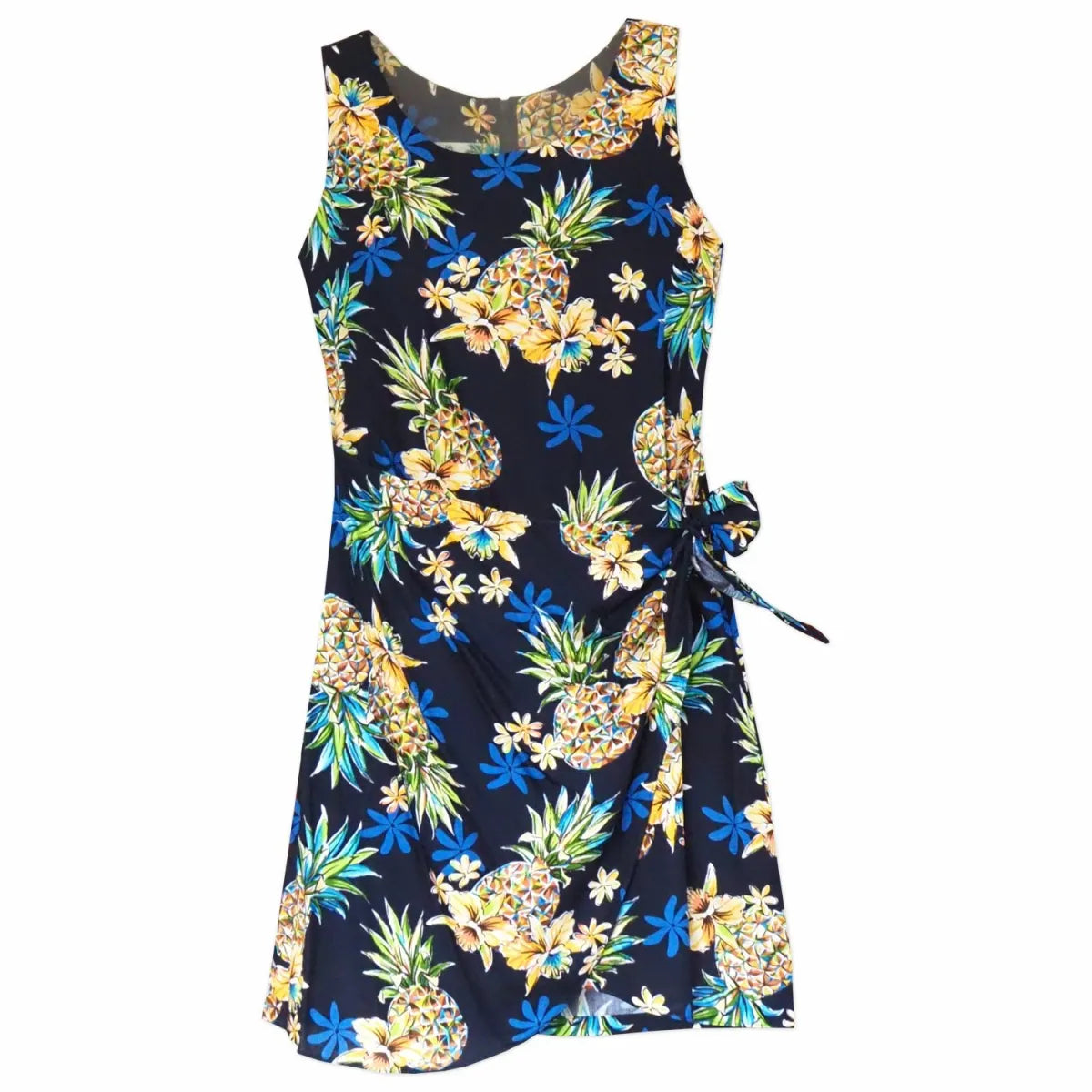 Pineapple navy blue hawaiian honi sarong dress