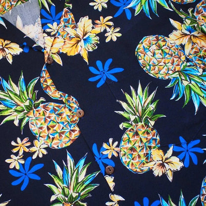 Pineapple navy blue hawaiian rayon fabric - alohaz