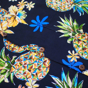Pineapple navy blue hawaiian rayon shirt