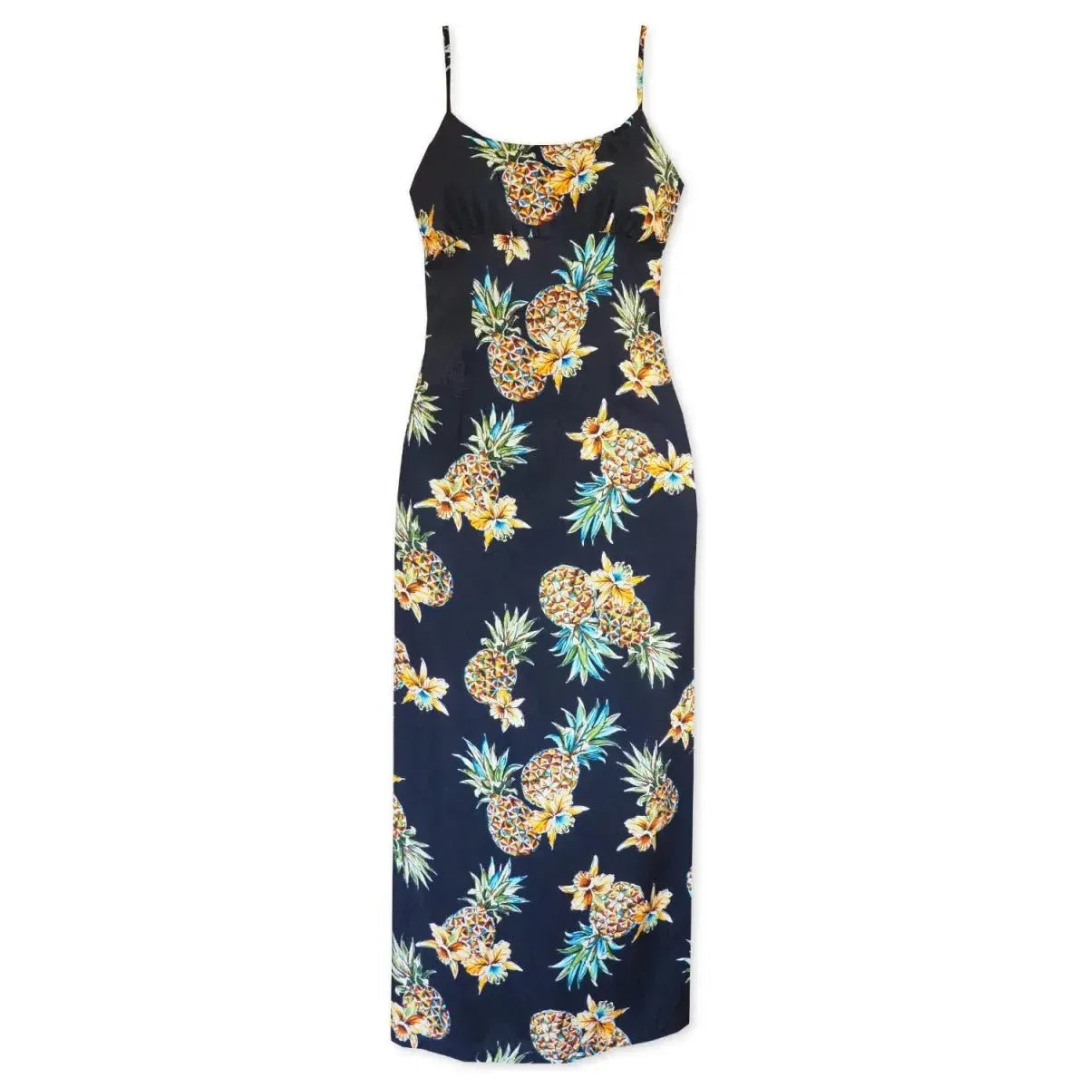 Pineapple navy blue long skinny straps hawaiian dress
