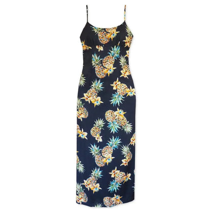 Pineapple navy blue long skinny straps hawaiian dress