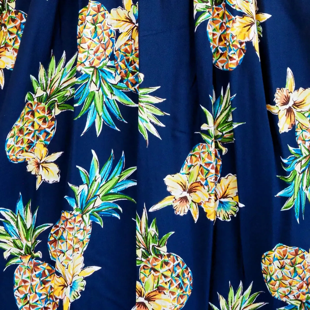 Pineapple navy blue short skinny straps hawaiian dress