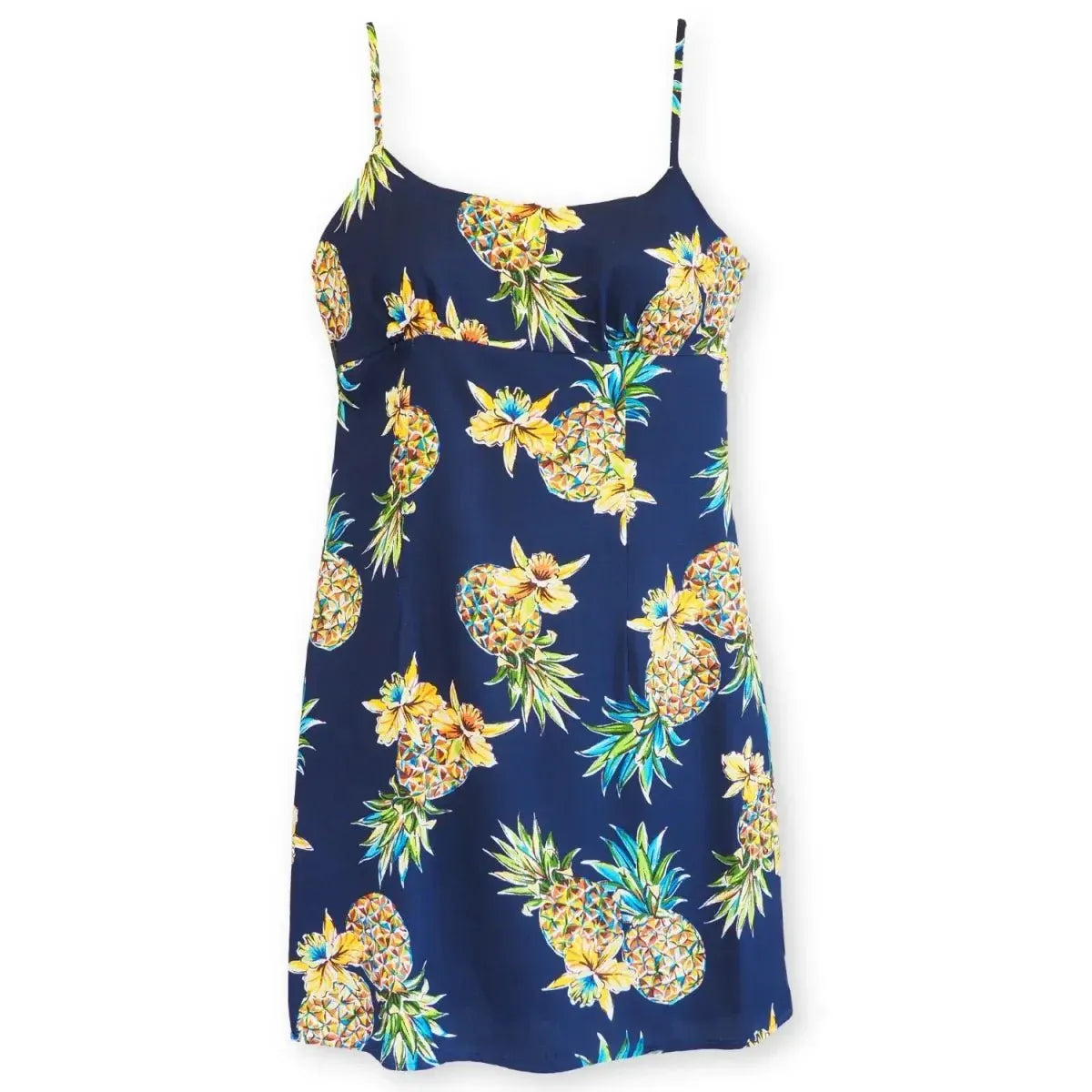 Maui Short Pineapples Hawaiian Dress | Aloha Shirts Club Navy / L Maui Short Pineapples Hawaiian Dress | Aloha Shirts Club Navy / L