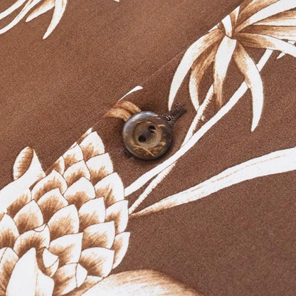 Pineapple paradise brown hawaiian rayon shirt - alohaz