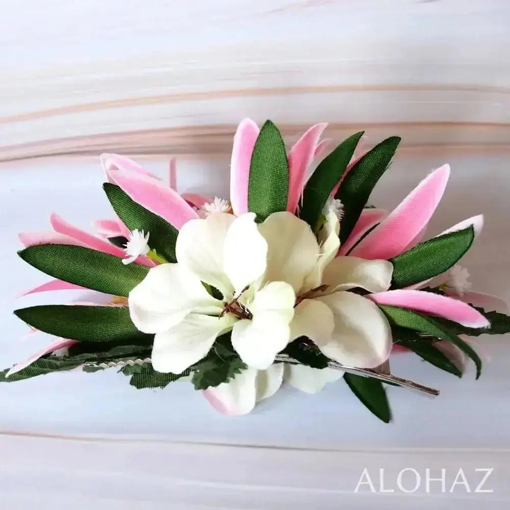 Pink heavenly hawaiian flower hair clip