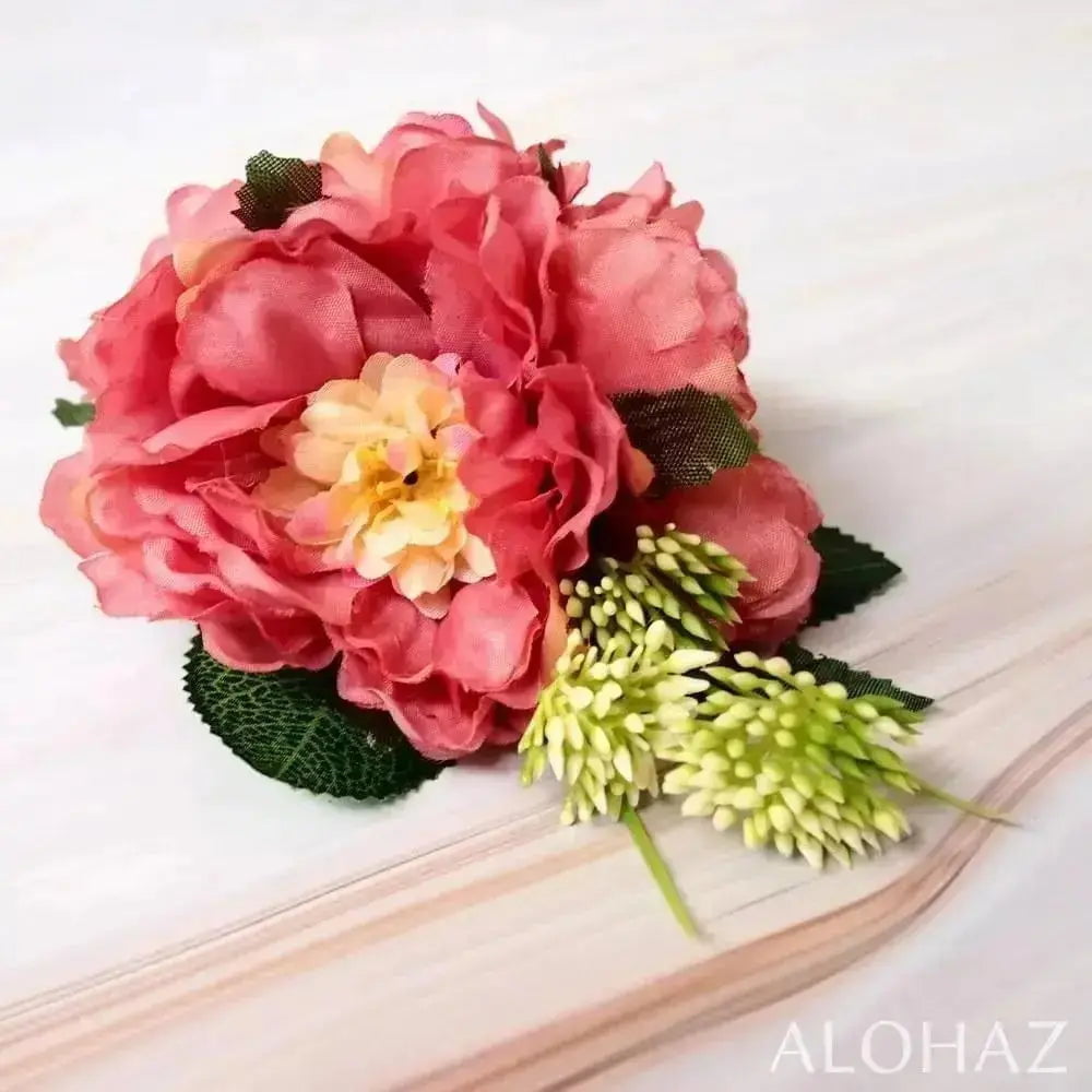 Pink peony paeony hawaiian flower hair clip