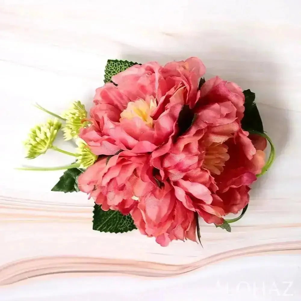 Pink peony paeony hawaiian flower hair clip