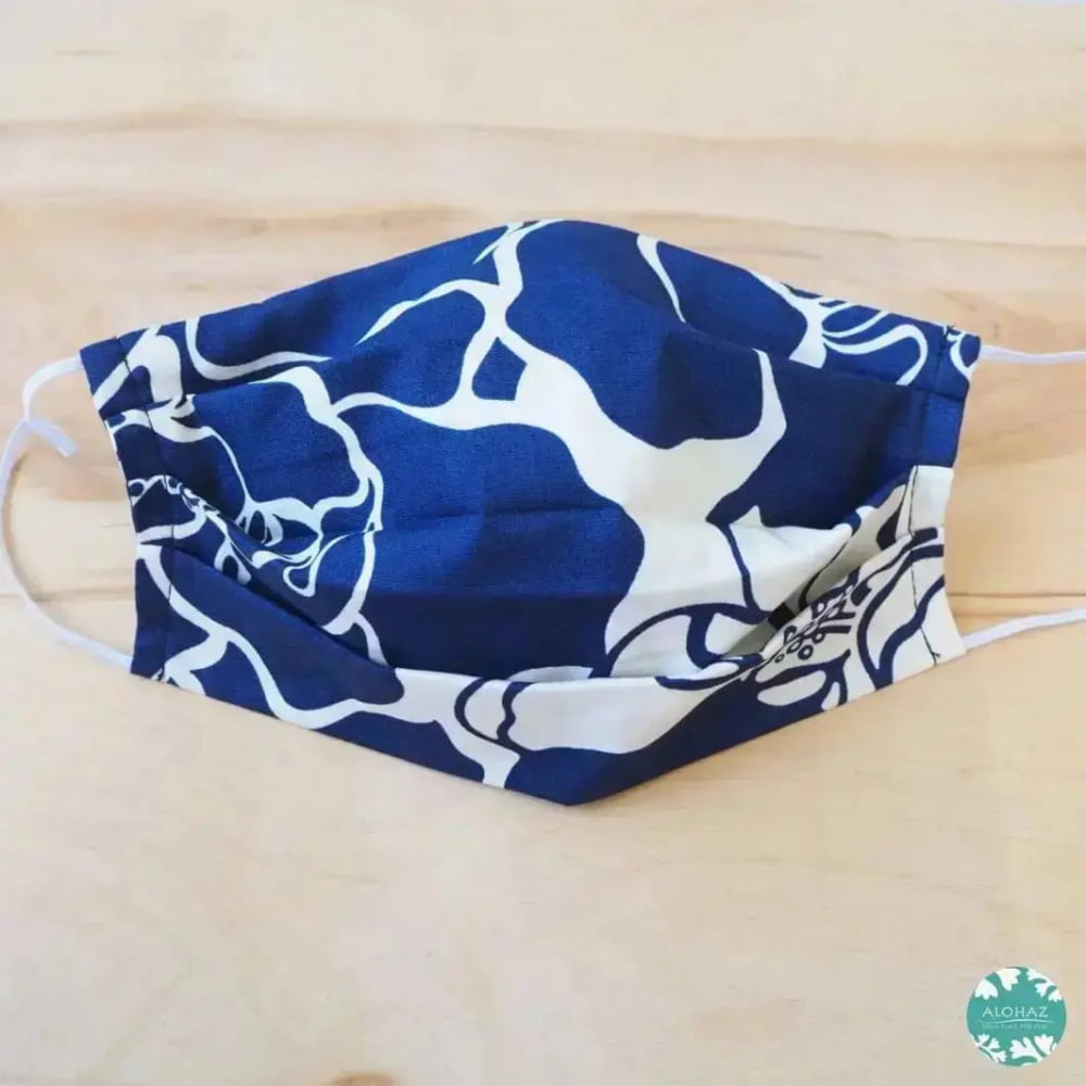 Pleated face mask + filter pocket ~ blue kauai