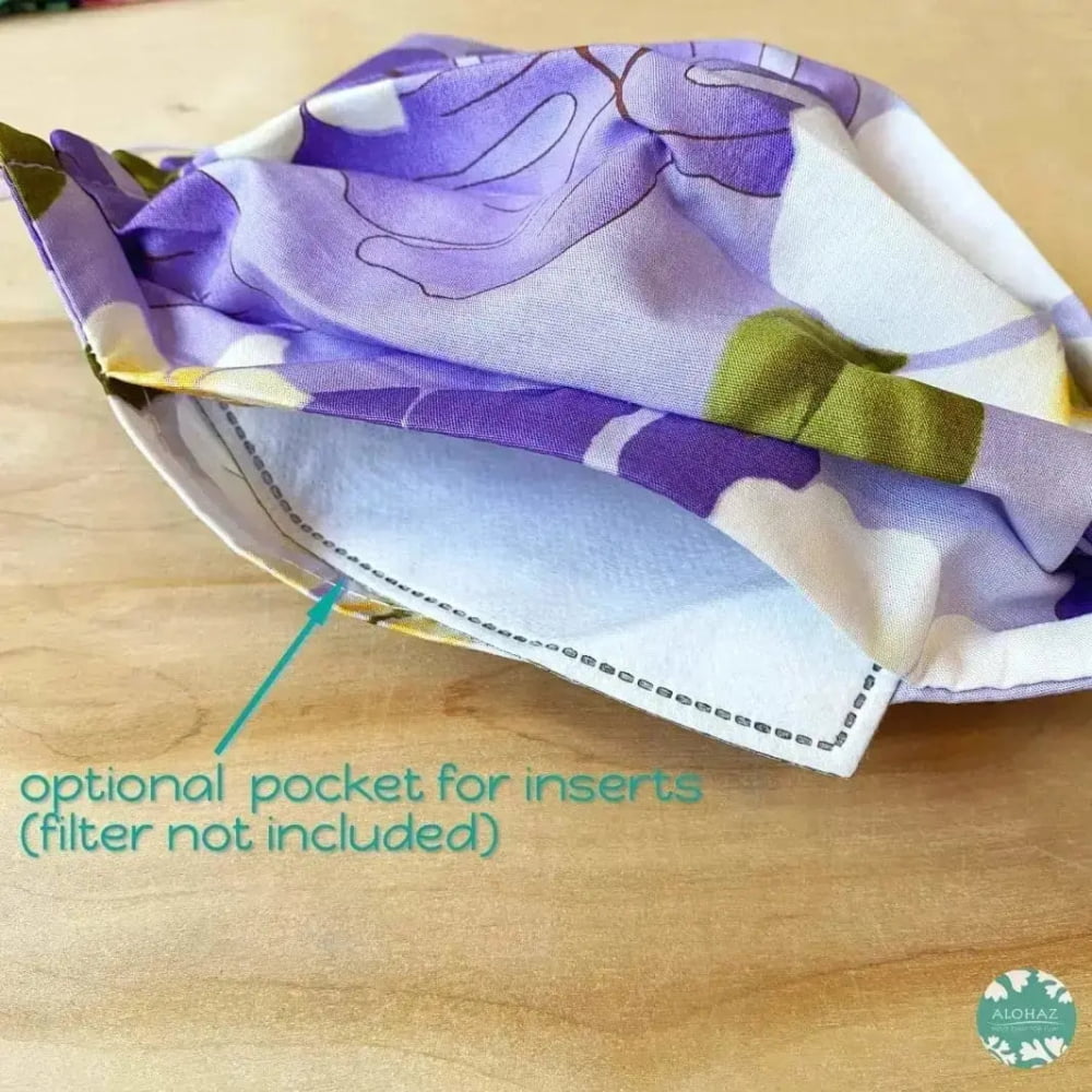 Pleated face mask + filter pocket ~ lavender oasis