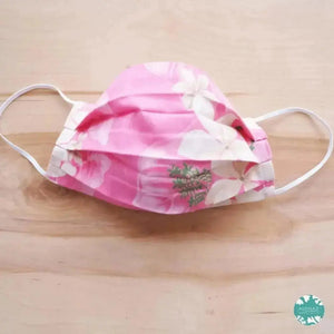 Pleated face mask + filter pocket ~ pink plumeria