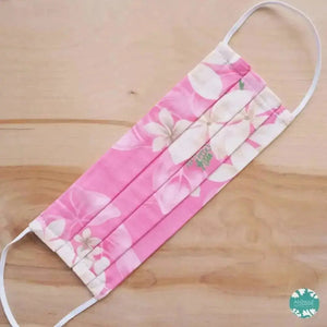 Pleated face mask + filter pocket ~ pink plumeria