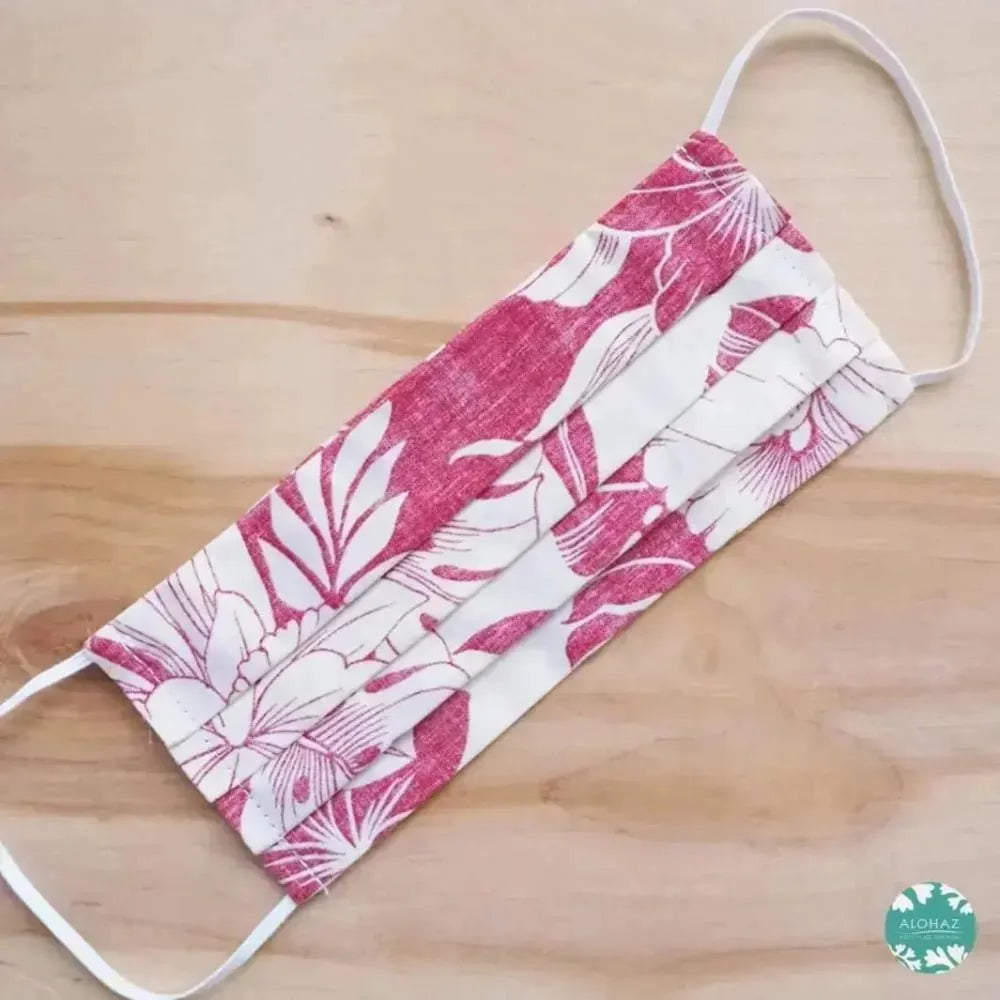 Pleated face mask + filter pocket ~ red orchid shadow