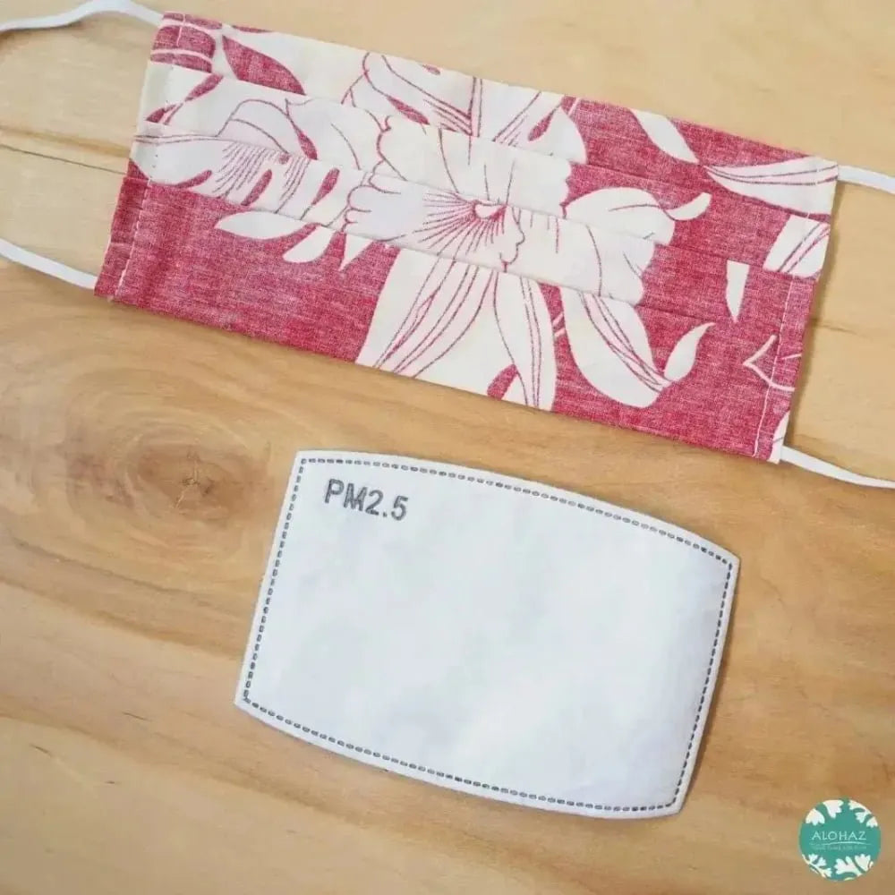 Pleated face mask + filter pocket ~ red orchid shadow