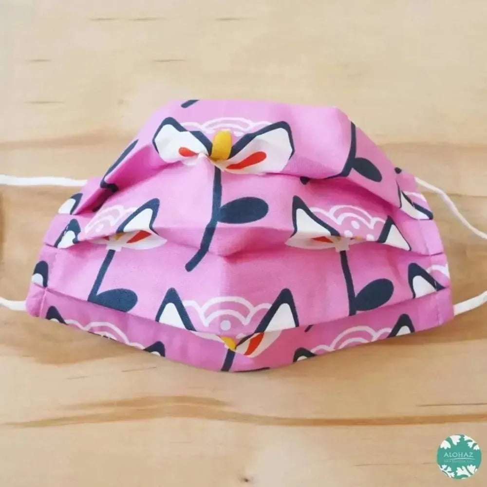 Pleated face mask + pocket + adjustable loop ~ pink summer