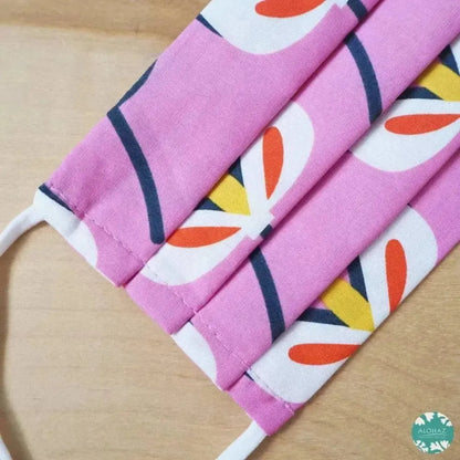 Pleated face mask + pocket + adjustable loop ~ pink summer