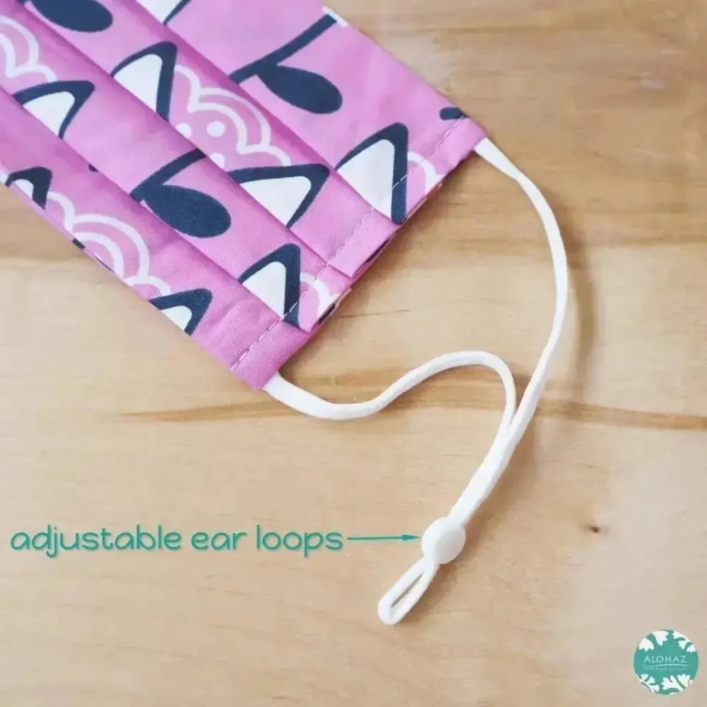 Pleated face mask + pocket + adjustable loop ~ pink summer