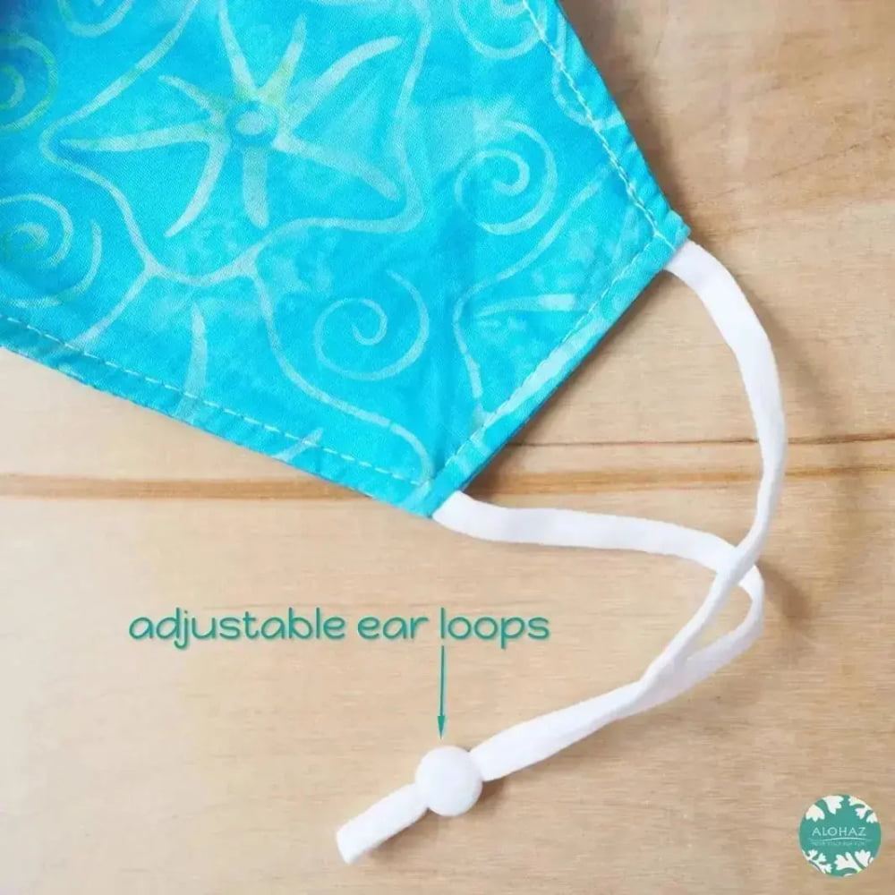 Pocket face mask + adjustable loops ~ aqua starfish