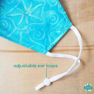 Pocket face mask + adjustable loops ~ aqua starfish