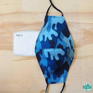 Pocket face mask + adjustable loops ~ blue camouflage