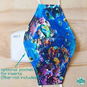 Pocket face mask + adjustable loops ~ blue rainbow reef