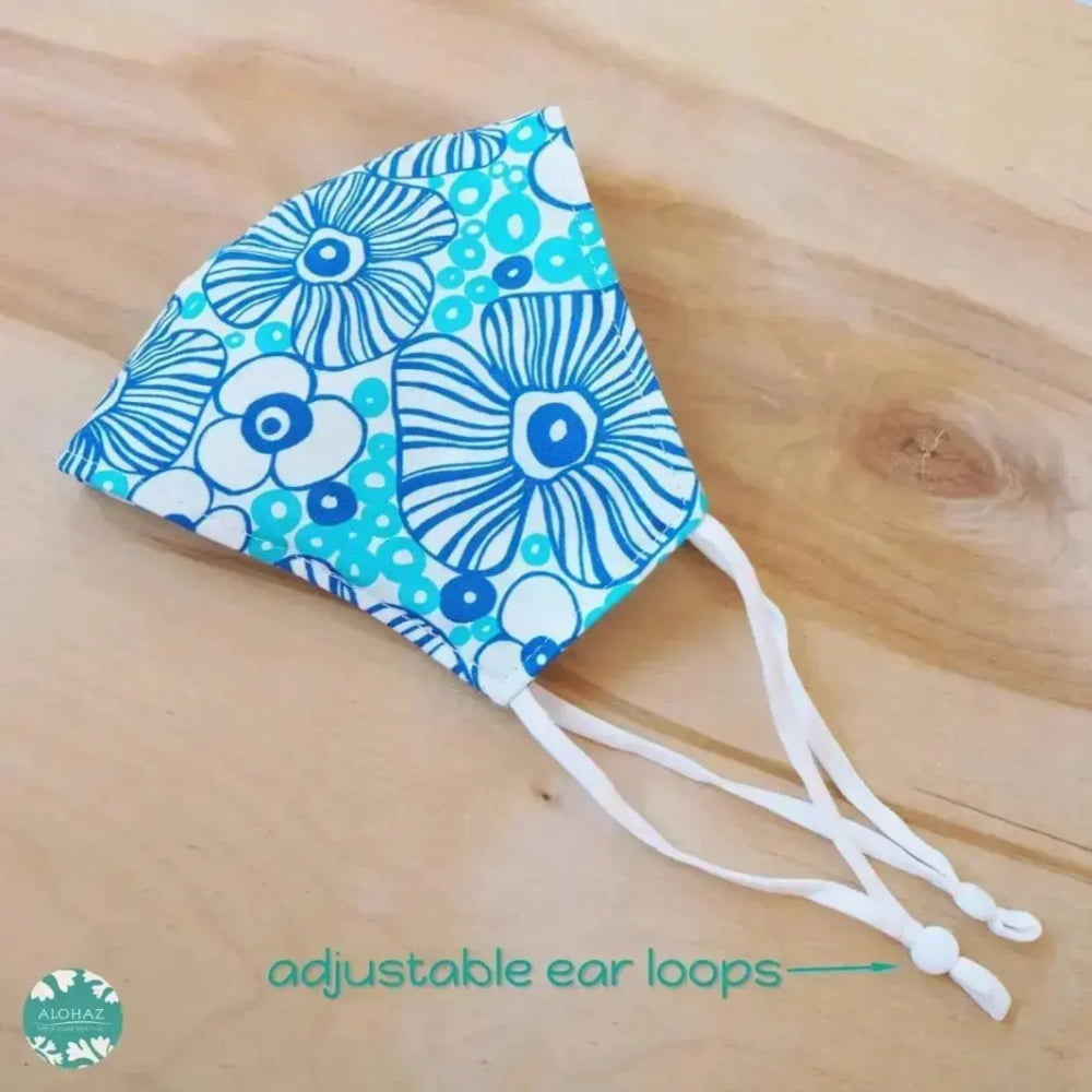 Pocket face mask + adjustable loops ~ blue sea anemone