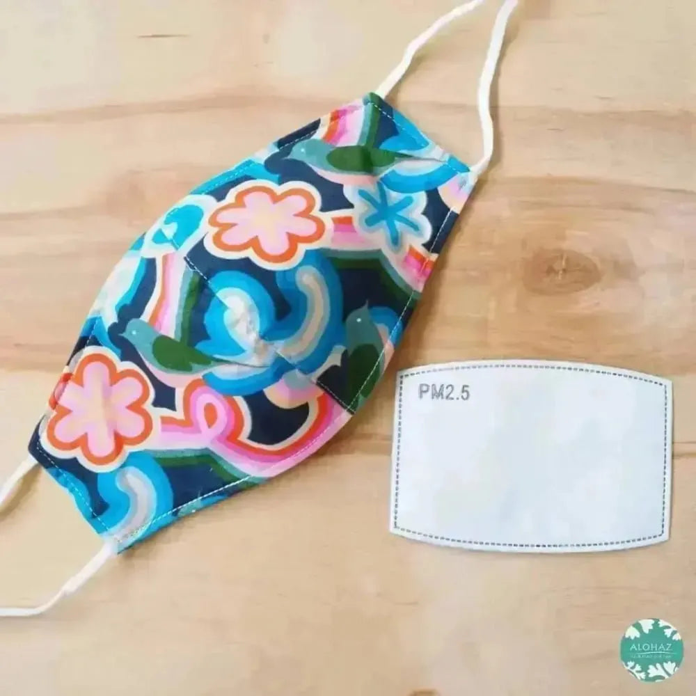 Pocket face mask + adjustable loops ~ blue starburst