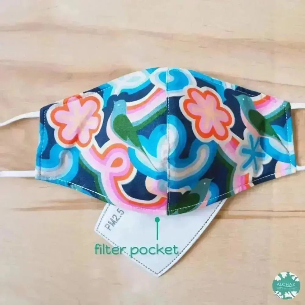 Pocket face mask + adjustable loops ~ blue starburst