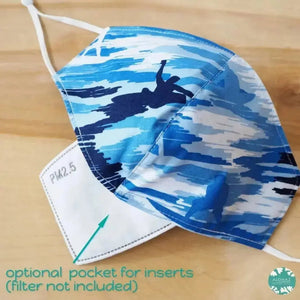 Pocket face mask + adjustable loops ~ blue surf rider