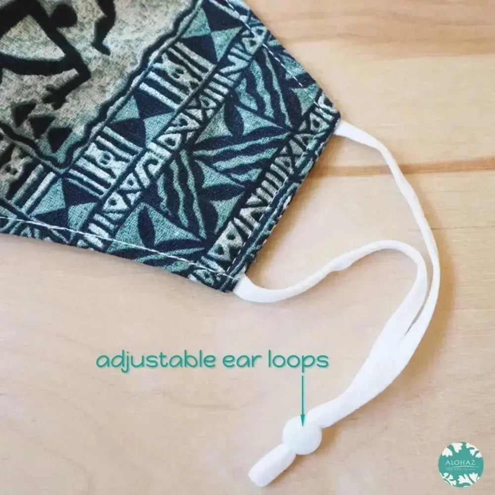 Pocket face mask + adjustable loops ~ green kapa symbols