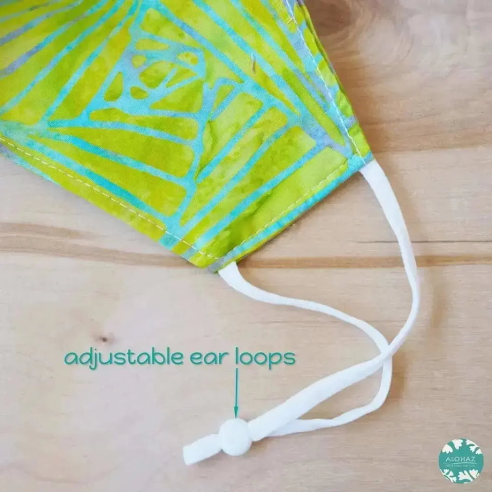 Pocket face mask + adjustable loops ~ green lime banana leaves