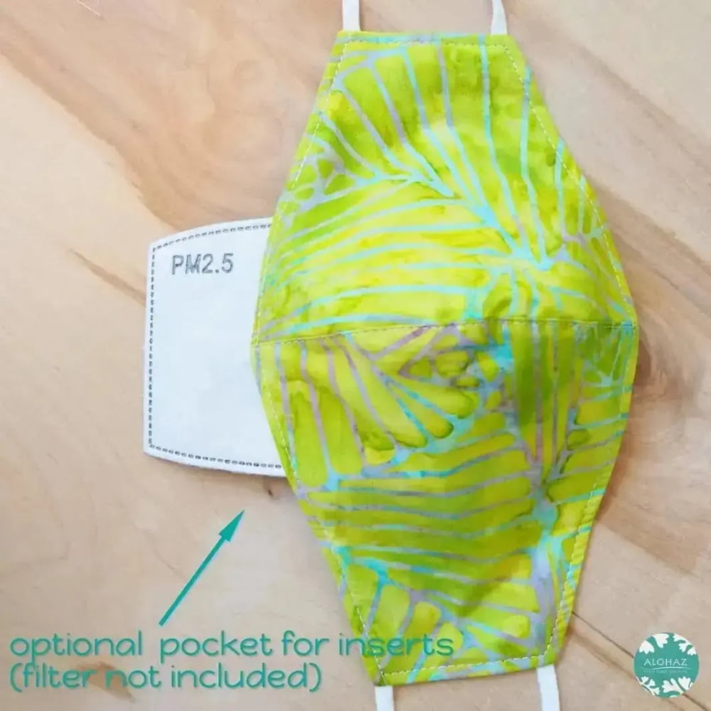Pocket face mask + adjustable loops ~ green lime banana leaves