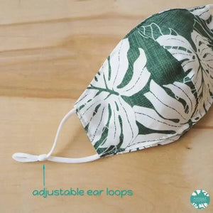 Pocket face mask + adjustable loops ~ green monstera leaf
