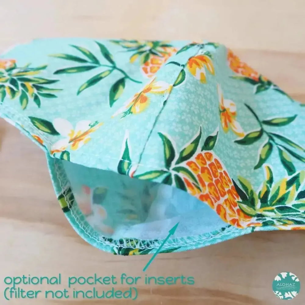 Pocket face mask + adjustable loops ~ green pineapple fun