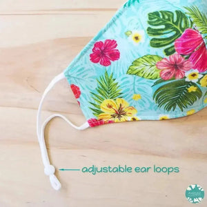 Pocket face mask + adjustable loops ~ green tropics