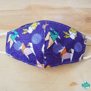 Pocket face mask + adjustable loops ~ purple zodiac origami animals