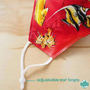 Pocket face mask + adjustable loops ~ red sea life