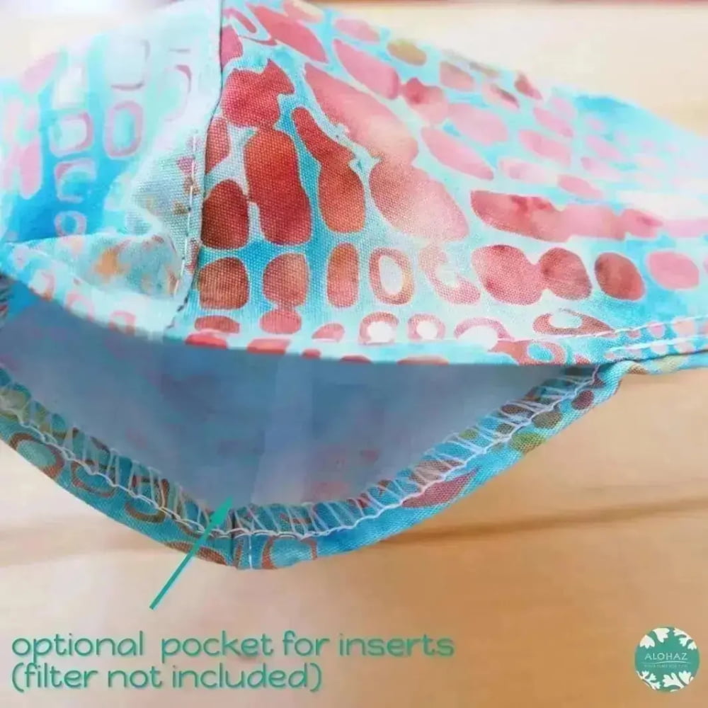 Pocket face mask + adjustable loops ~ teal cone shells