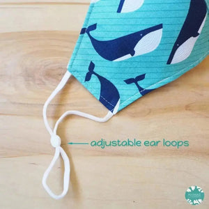 Pocket face mask + adjustable loops ~ teal gentle whales