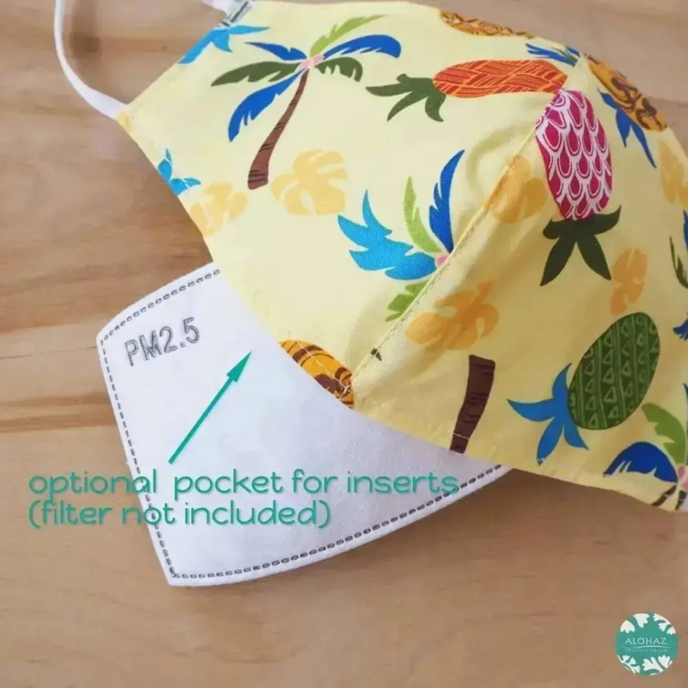 Pocket face mask + adjustable loops ~ yellow pineapple jam