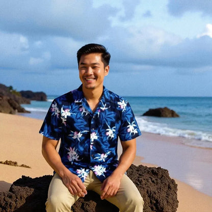 Poipu grey hawaiian aloha rayon shirt - alohaz