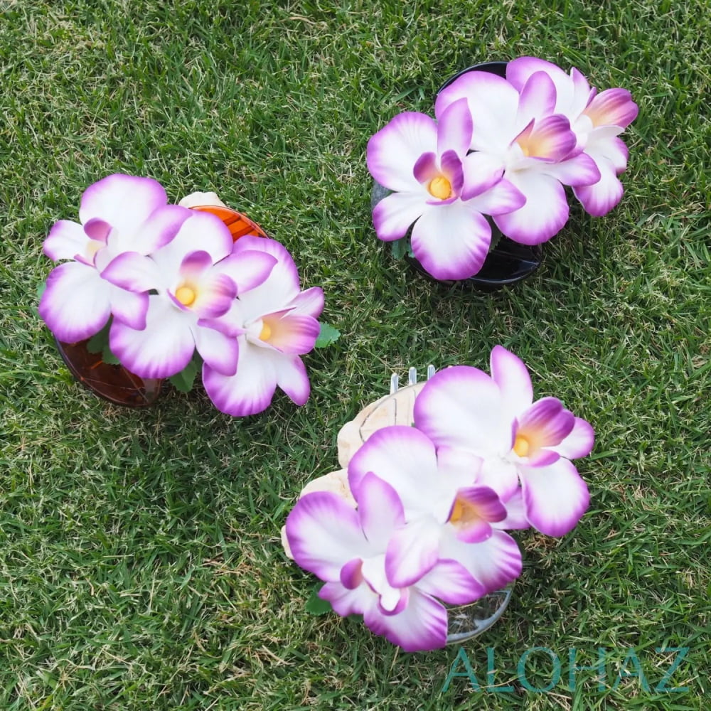 Purple happy orchid flower hair clamp