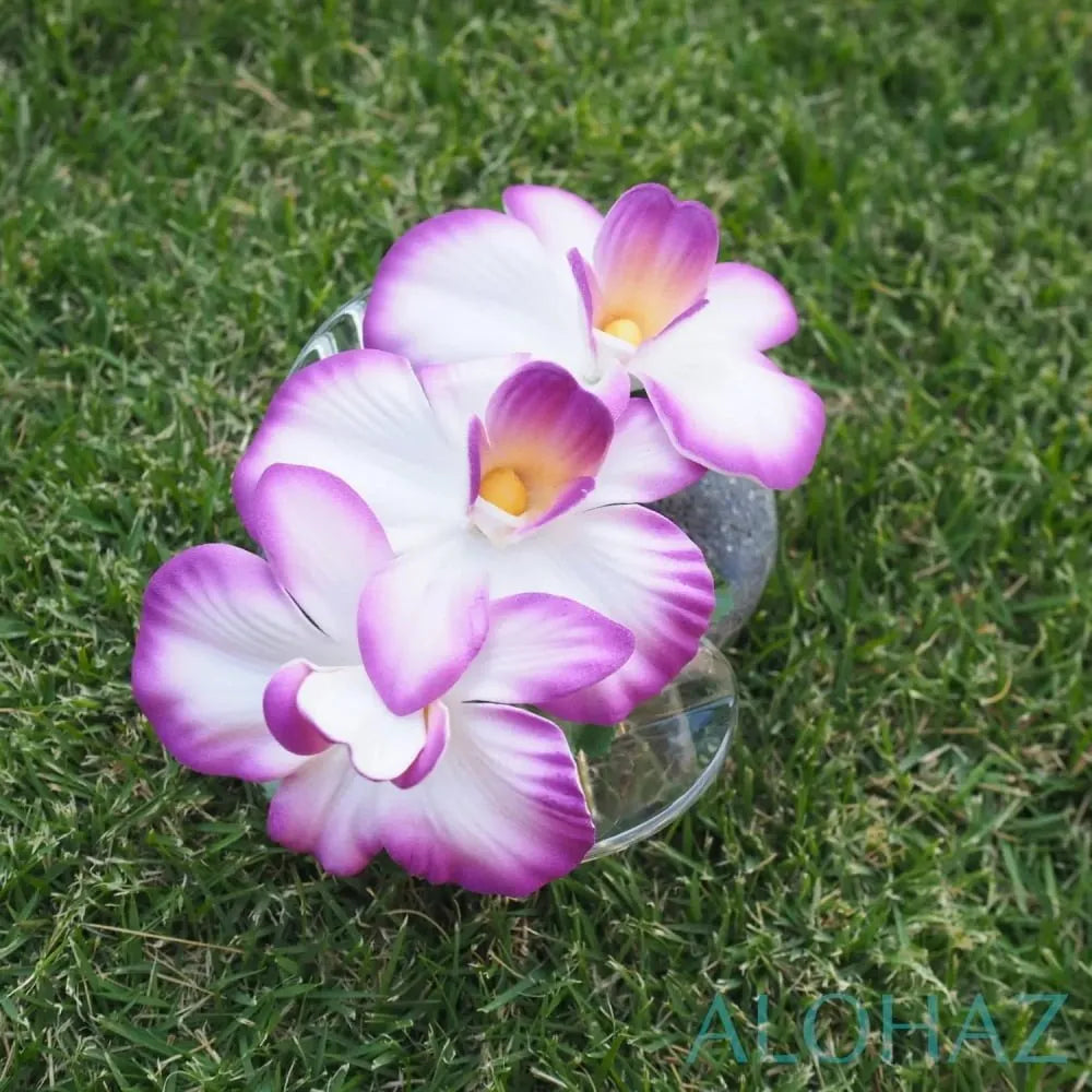 Purple happy orchid flower hair clamp - alohaz
