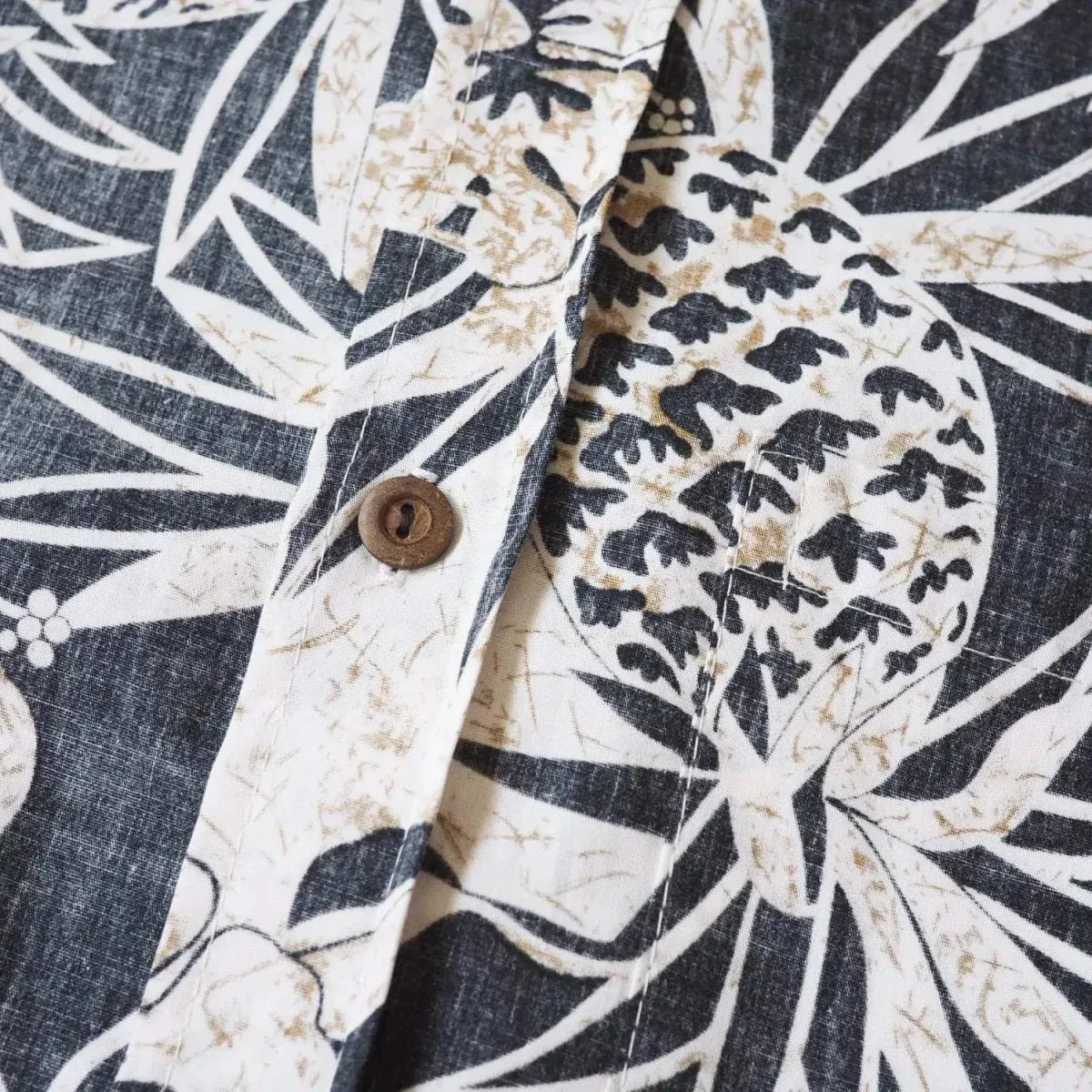 Sweet pineapple black reverse print hawaiian cotton shirt