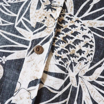 Sweet pineapple black reverse print hawaiian cotton shirt