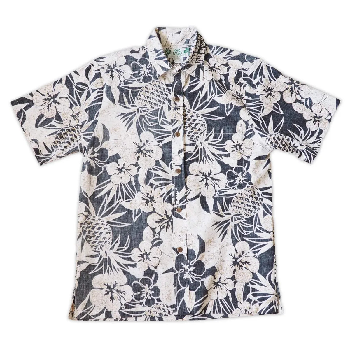 Sweet pineapple black reverse print hawaiian cotton shirt